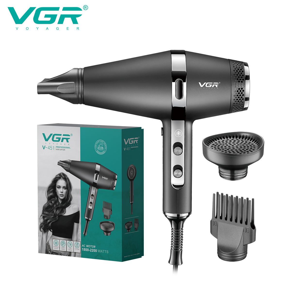 VGR V-451 – Asciugacapelli Professionale 1800-2200W