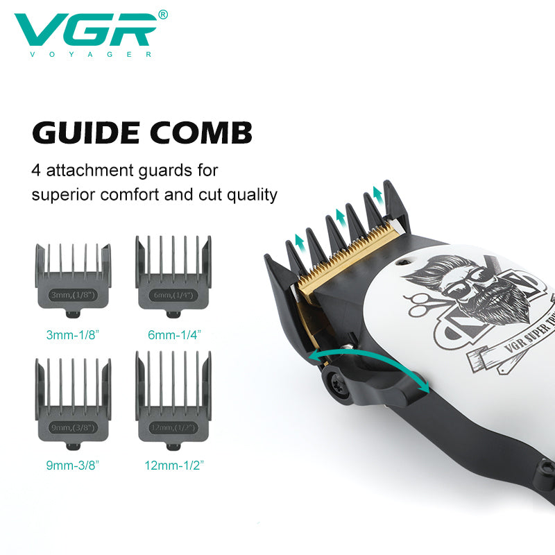 VGR V-699 – Dispositivo multifunzione con 5 testine intercambiabili per barba, capelli e peli del corpo. Include lame in acciaio inox, una autonomia di 120 minuti, e ricarica USB rapida per la massima praticità.