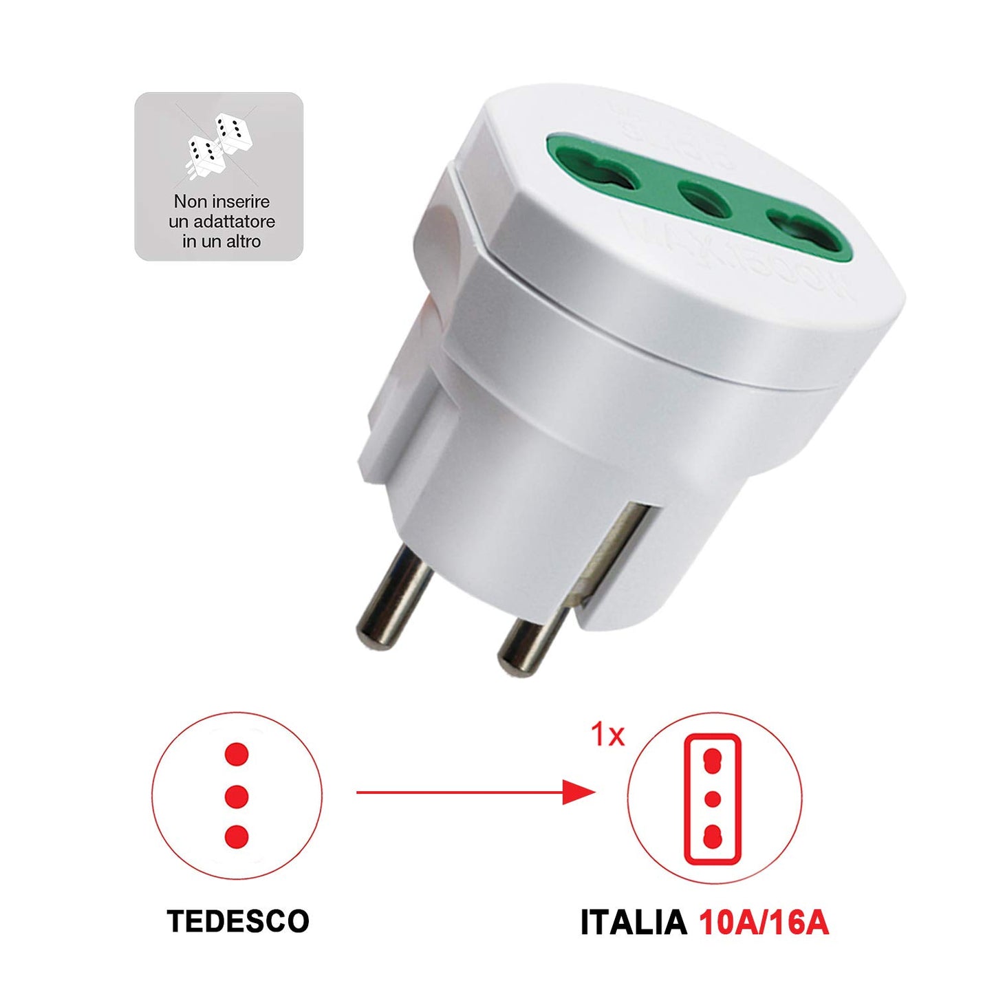 EXTRASTAR Adattatori presa italiana (10/16A) spina schuko per i viaggi in Germania, Spagna, Portogallo, Austria, Grecia, Turchia