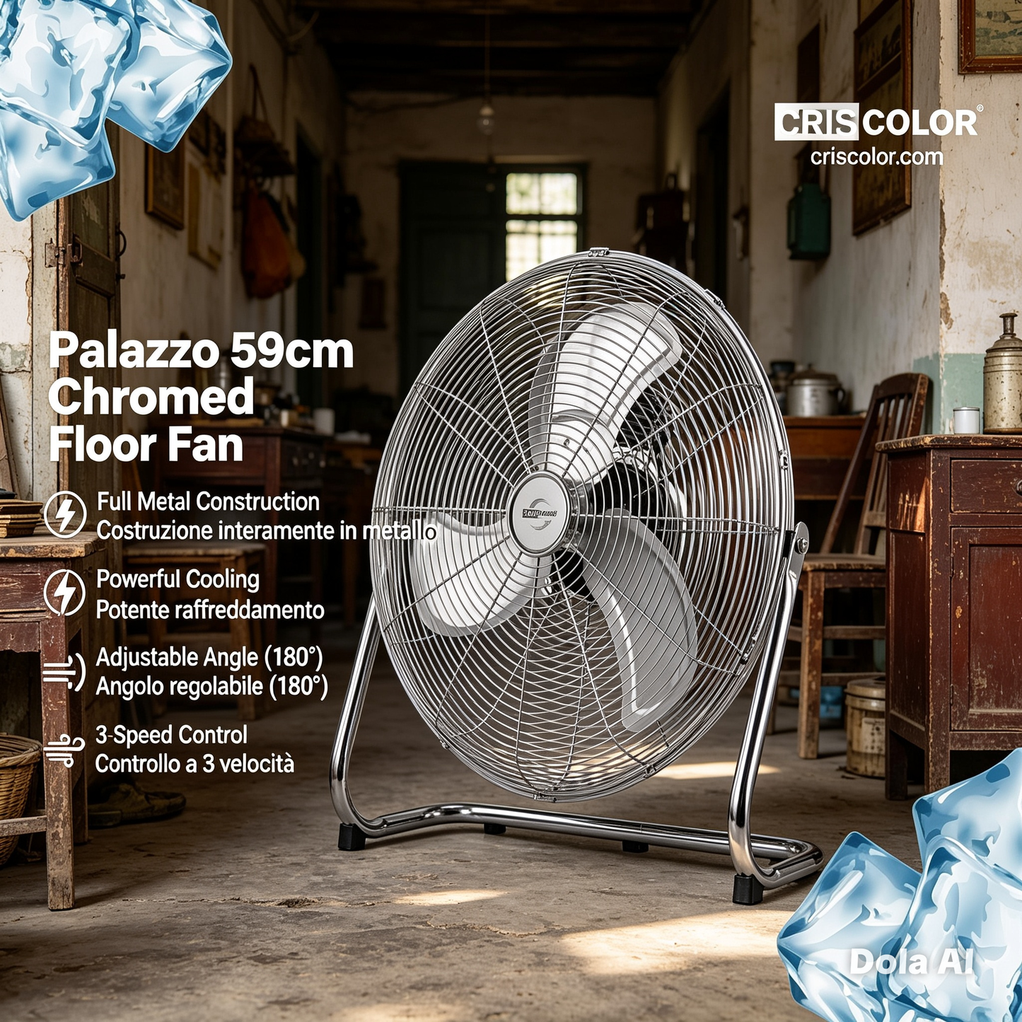 Ventilatore da pavimento Circolatore d'aria portatile 100W 59cm 23polici 3 impostazioni di velocità