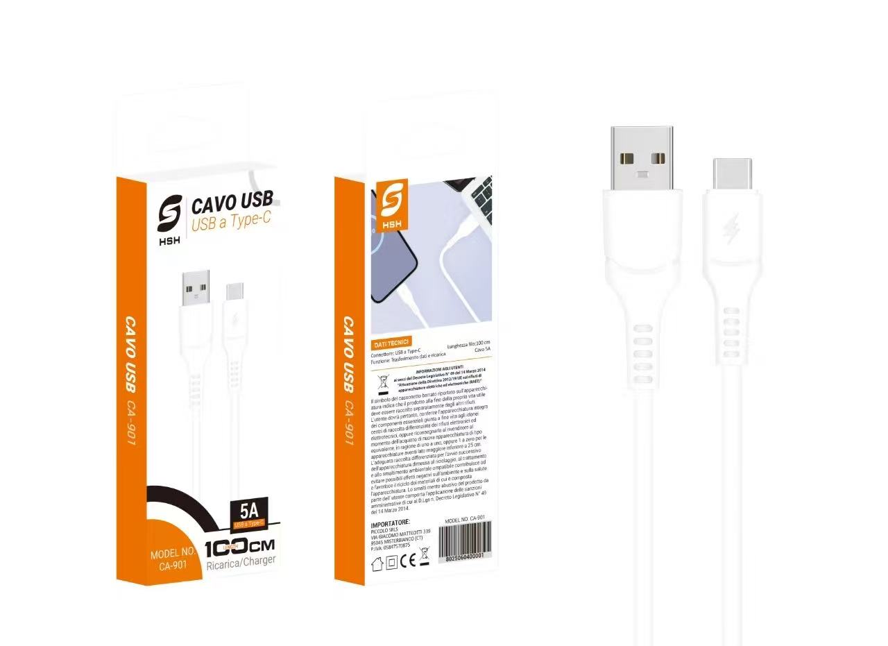 Cavo per ricarica e sincronizzazione 1m 5A USB type-C