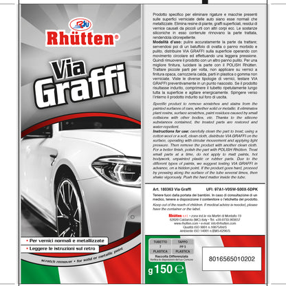 Via Graffi, Crema Abrasiva Rimuovi Piccoli Graffi Carrozzeria Auto, 150grammi