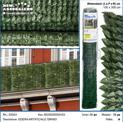 Edera Sintetica, Siepe Finta Sempreverde Artificiale, Rotolo 1mx3m, Anticaduta, Resistente Ai Raggi UV e alle Alte Temperature, Montaggio Facile con Fascette