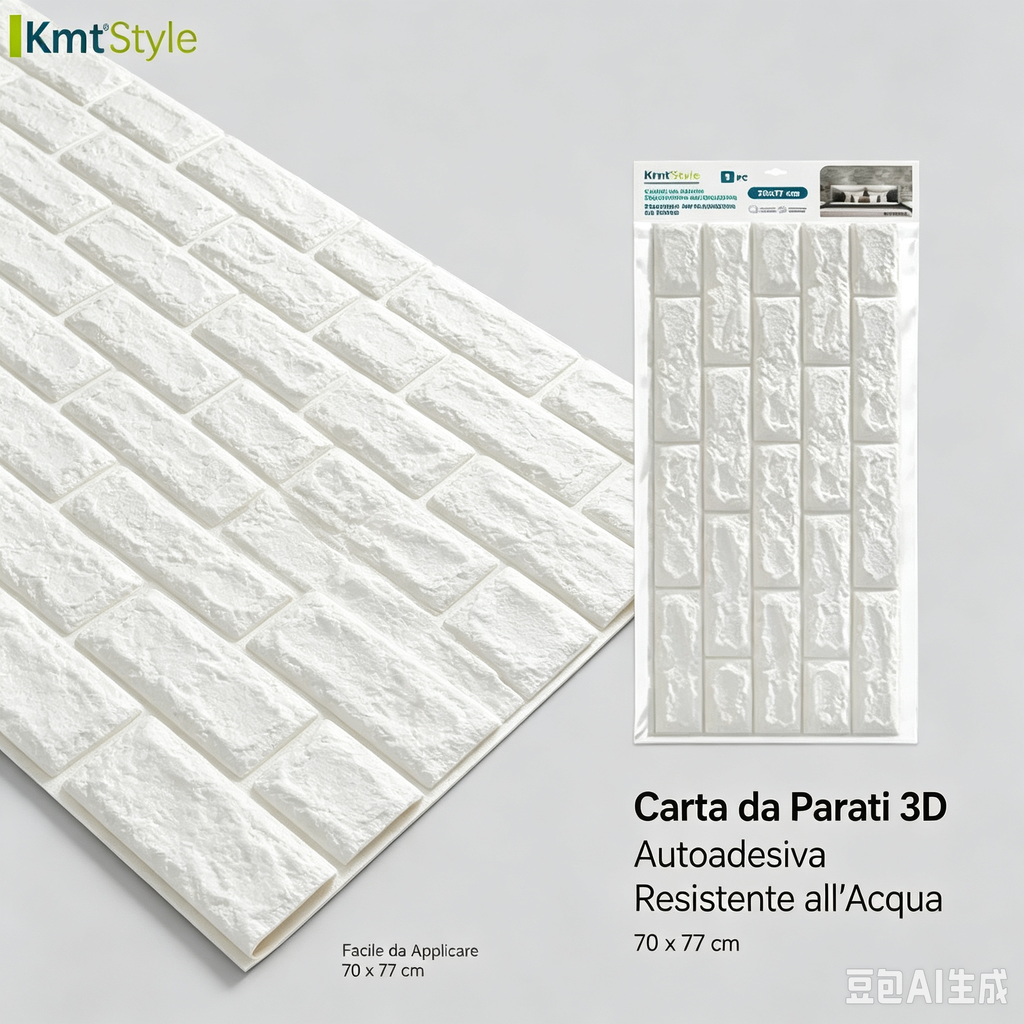 10PZ Carta da Parati 3D Autoadesiva Effetto Mattone 70x77cm, Impermeabile e Antiumidità, Facile da Applicare per Pareti