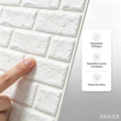 10PZ Carta da Parati 3D Autoadesiva Effetto Mattone 70x77cm, Impermeabile e Antiumidità, Facile da Applicare per Pareti