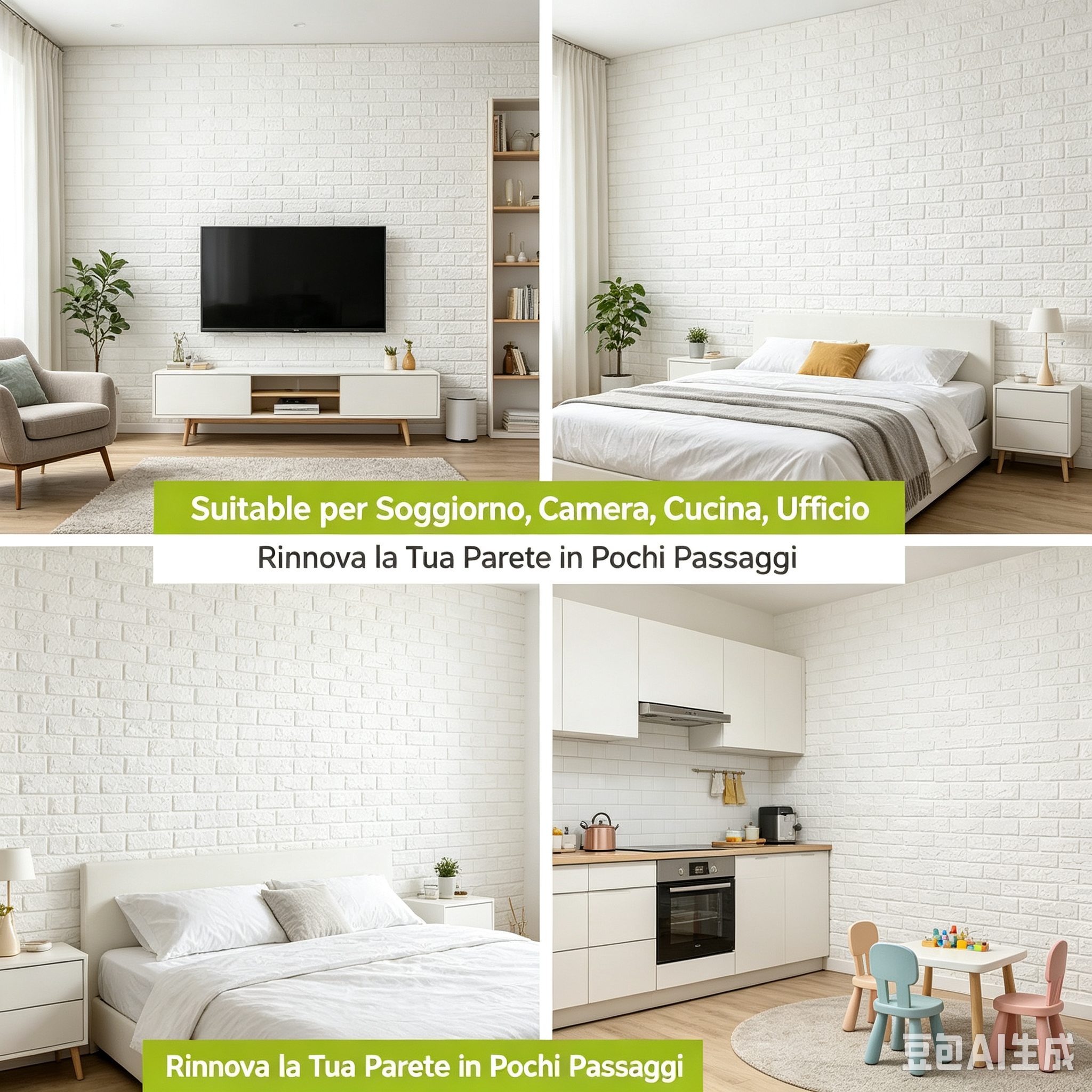 10PZ Carta da Parati 3D Autoadesiva Effetto Mattone 70x77cm, Impermeabile e Antiumidità, Facile da Applicare per Pareti