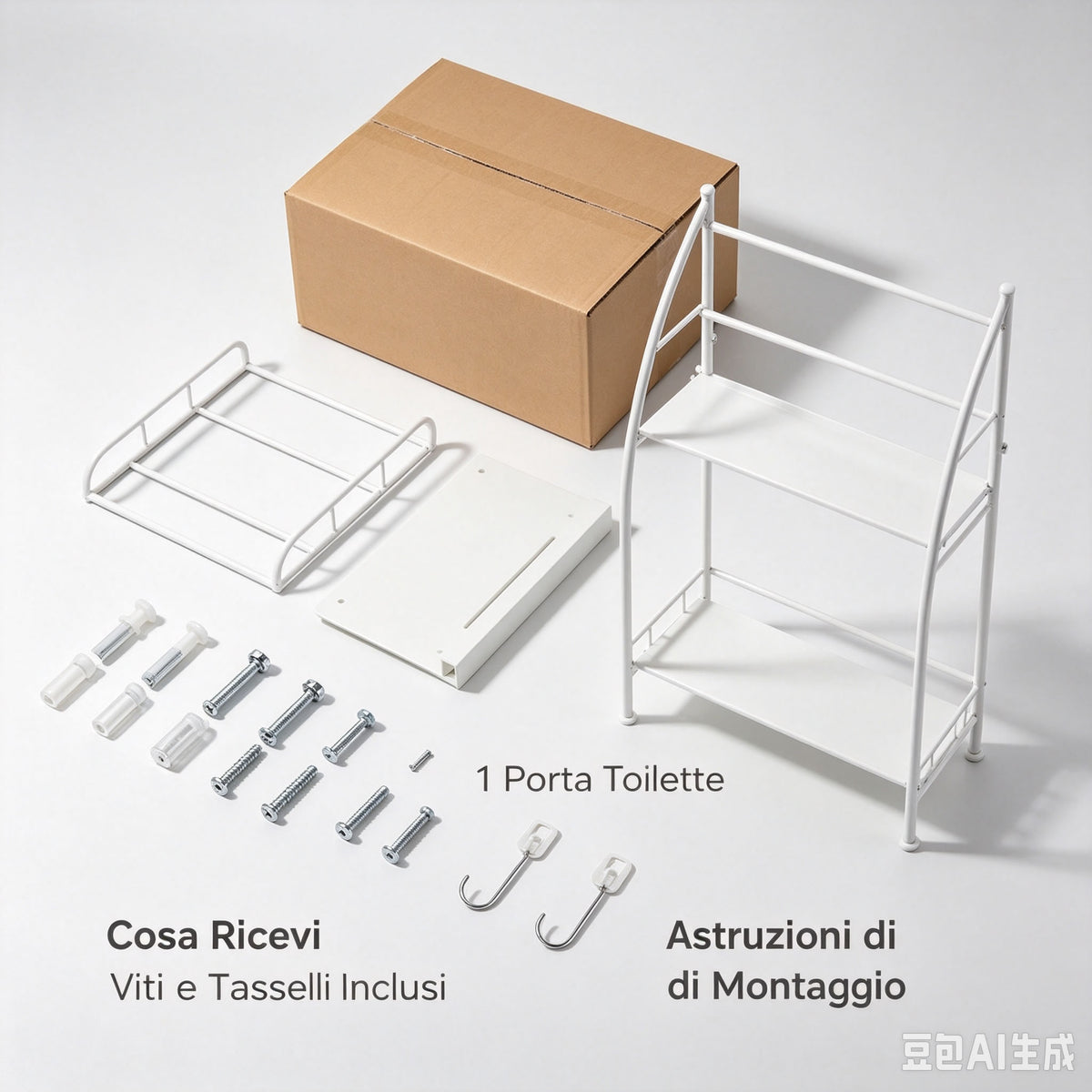 Scaffale portaoggetti in metallo a tre livelli da posizionare sopra il WC, organizer versatile per bagno e soggiorno con fibbie di fissaggio