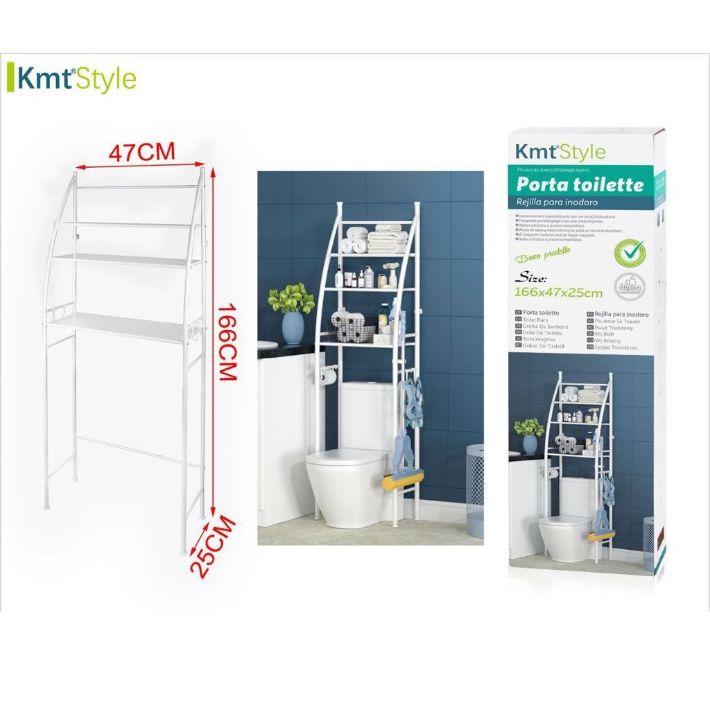 Scaffale portaoggetti in metallo a tre livelli da posizionare sopra il WC, organizer versatile per bagno e soggiorno con fibbie di fissaggio