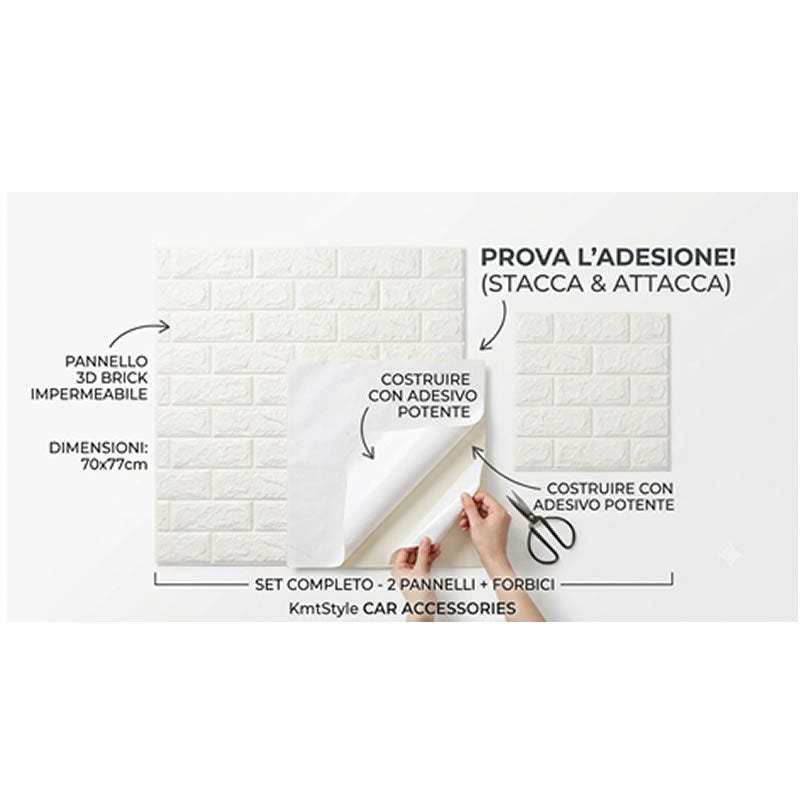 10PZ Carta da Parati 3D Autoadesiva Effetto Mattone 70x77cm, Impermeabile e Antiumidità, Facile da Applicare per Pareti