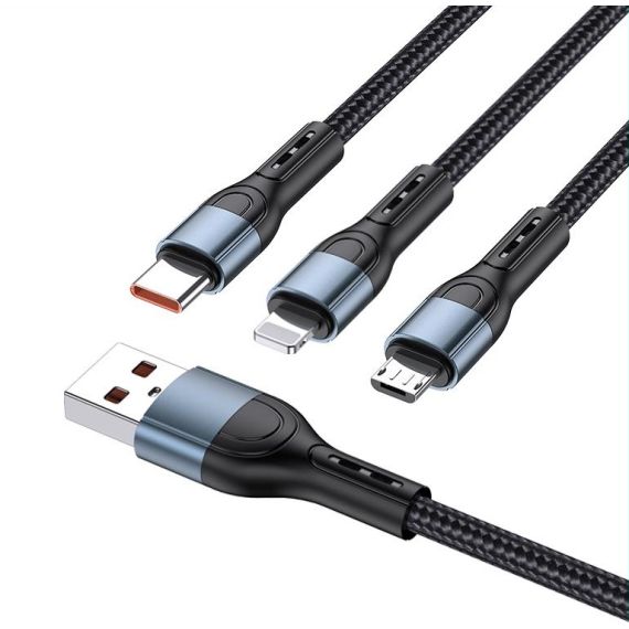 Cavo per ricarica 3in1 microUSB/Lightning/Type C 1.2m 3A JA024