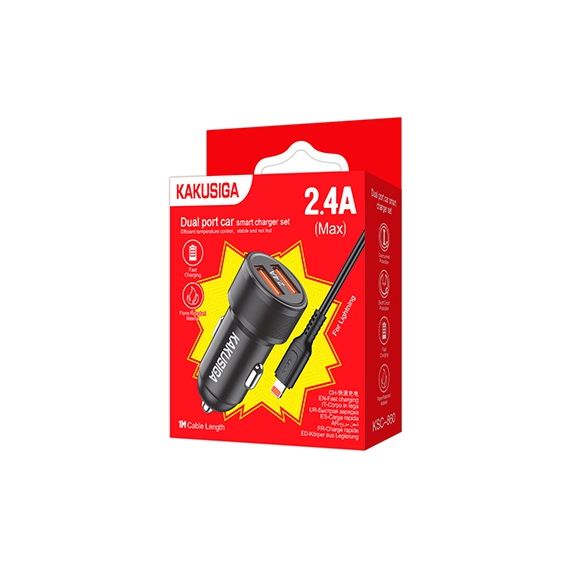 Caricabatterie da auto ricarica rapida 2xUSB 5V 2.4A con cavo Lightning KSC-860