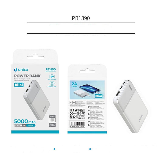 UNICO POWERBANK MINI 5000 mAh 2A 2 PORTE USB QUALITA ALTA