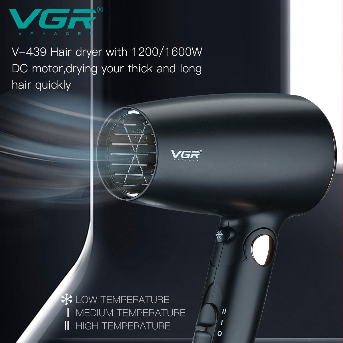VGR V-439 – Asciugacapelli Professionale 1600W  Il VGR V-439 è un asciugacapelli professionale con una potenza di 1600W, ideale per un uso domestico o in salone.