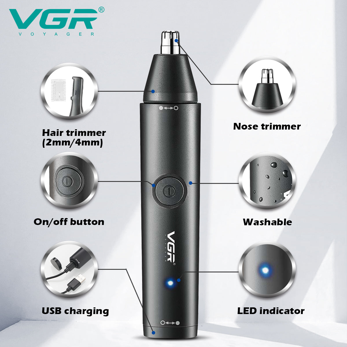 VGR V-613 – Trimmer Professionale per Orecchie, Naso e Sopracciglia