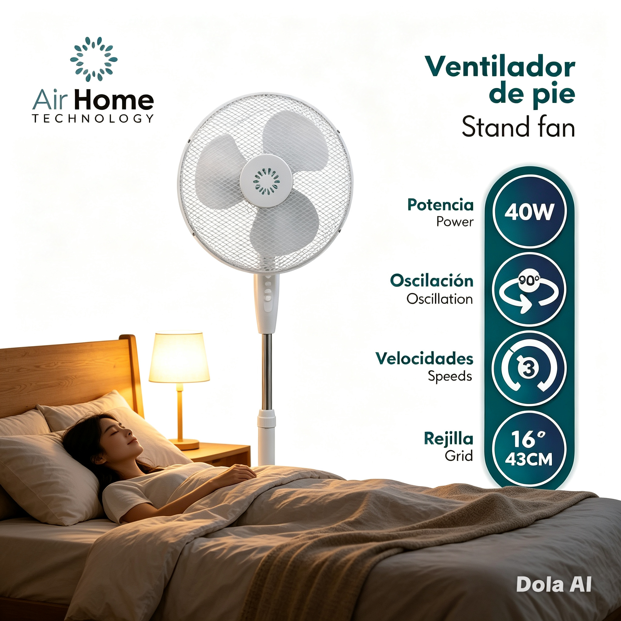 ventilatore a piantana 43 cm / 16 pollici ventilatore silenzioso casa