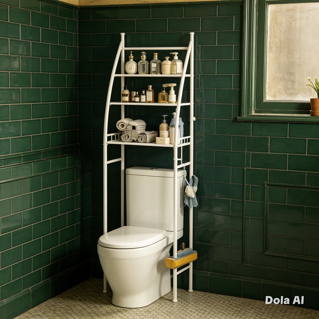 Scaffale portaoggetti in metallo a tre livelli da posizionare sopra il WC, organizer versatile per bagno e soggiorno con fibbie di fissaggio
