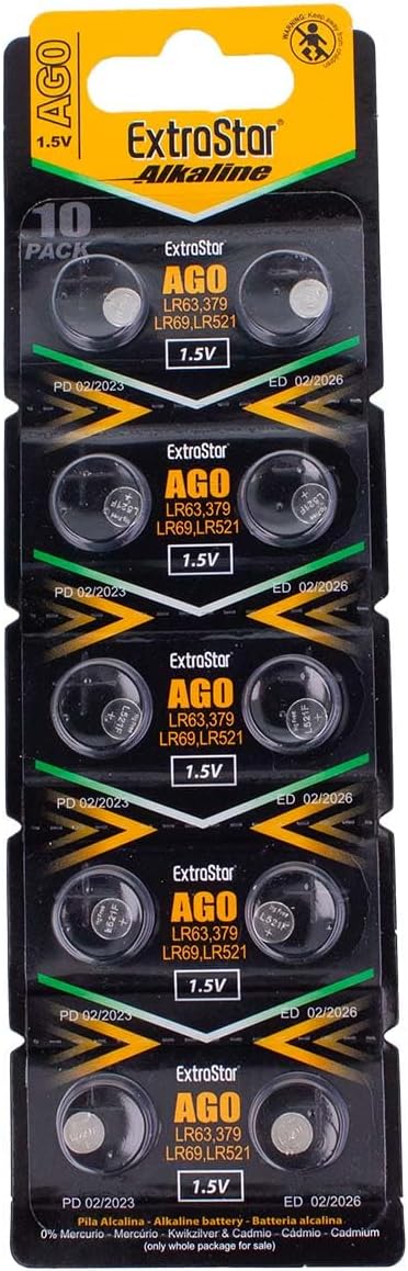 10 BATTERIE A BOTTONE PILE AG0 1,5v 379A SG0 SR63 LR521 SR521