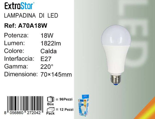 LAMPADINA LED E27 18W 1822LM 3000K