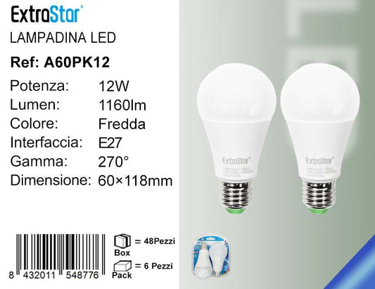 LAMPADINA LED E27 12W 1160LM 6500K 2PZ