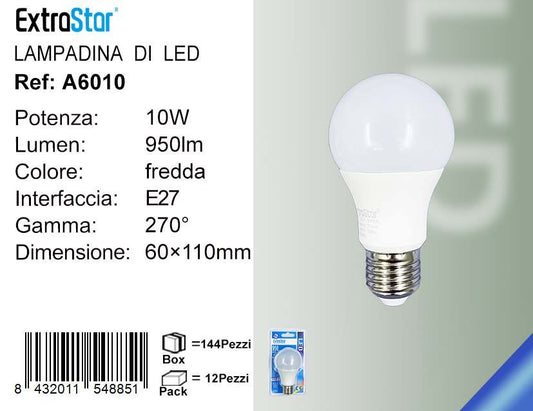 LAMPADINA LED E27 10W 950LM LUCE FREDDA