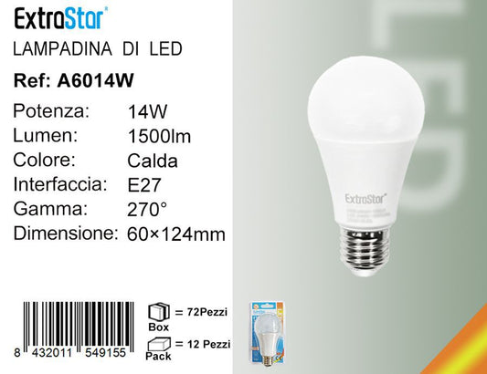 LAMPADINA LED E27 14W 1500LM LUCE CALDA