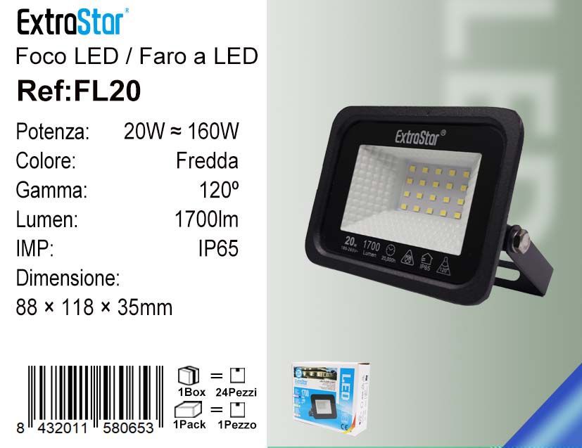 FARO A LED 20W 1700LM 6500K