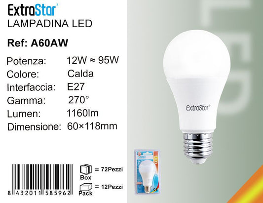 LAMPADINA LED E27 12W 1160LM LUCE CALDA